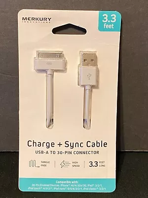 Merkury Innovations Charge+Sync 3.3 Ft. Cable USB-A To 30 Pin Connector • $5