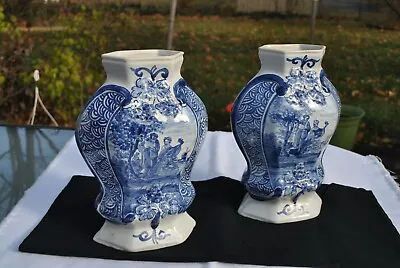 Authentic  - 1900's Vases -Pair Delft 19th Century Flared Hexagonal Garniture • $600