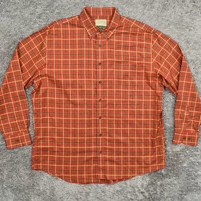 Cabela's Men's Big & Tall 2XLT Button Shirt Long Sleeve Plaid Orange Outfitters • $14.02