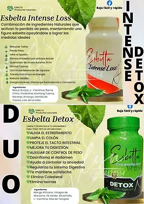 DÚo Esbelta Detox Intense Loss/quema Grasa/suprime El Apetito/pierde Peso-tallas • $130