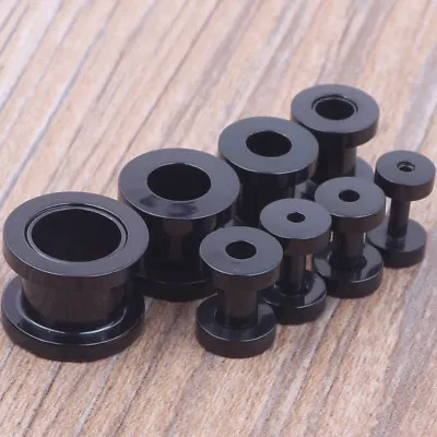 SMALL BLACK Steel Screw Ear Flesh Tunnels Piercing Stretchers Jewellery TU151 • $8.35