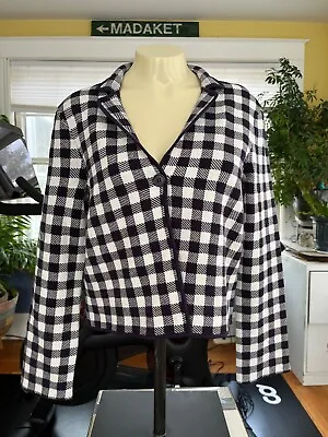 Staud Sz. M Navy Blue Check L/S One-Button Collared Cardigan Sweater M030503 • $79.95