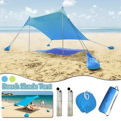 Beach Shade Tent Portable Canopy Sun Shelter With Sandbag Anchor Family Sunshade • £36.99
