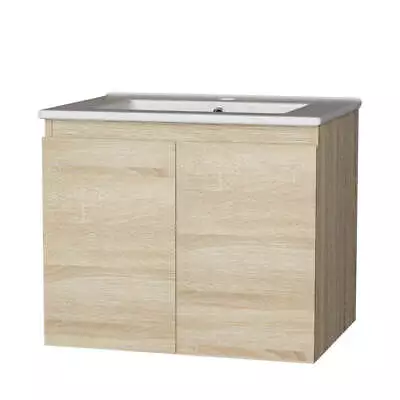 Cefito Vanity Unit Basin Cabinet Storage Bathroom Wall Mounted Ceramic 600mm Oak • $400.99