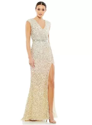 Mac Duggal Cap Sleeve High Slit Sequin Dress Size 12 Style 5489 NWT • $149