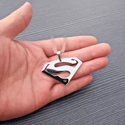 Large SUPERMAN S COMIC TV HERO  Pendant 26  Sterling Silver 925 Necklace Men Man • $17.77