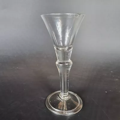 Antique 18th Century Wine Glass With Knop Stem Kit Kat Style Chip To Rim  • £195