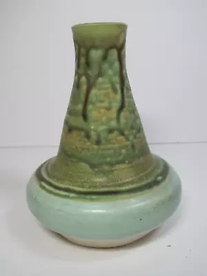 Vintage Green Drip Glaze Vase Hand Made Heavy Stamped On The Back 6  Tall • $18.90