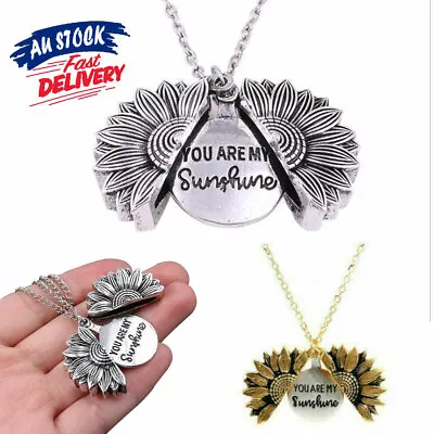 You Are My Sunshine Gold Locket S4 Open Necklace Sunflower Pendant Chain • $7.22