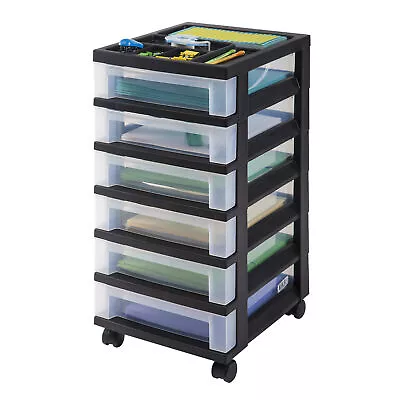 IRIS USA 6 Drawer Rolling Storage Cart With Organizer Top Black • $59.99