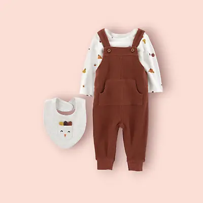 Carter's Baby 3-Piece Thanksgiving Outfit Set Bib Turkey Brown NWT Size 12m 18m • $17.95