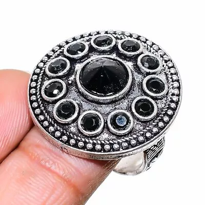 Black Spinel Gemstone Handmade 925 Sterling Silver Jewelry Ring Size 7.5 • $5.45