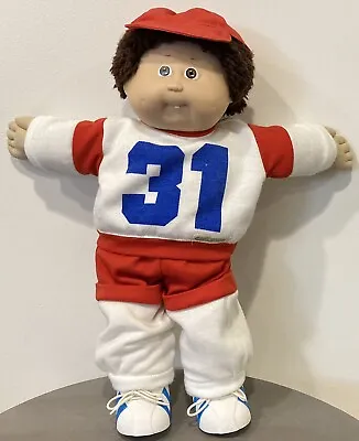 Vintage Cabbage Patch Kids Boy Doll Brown Fuzzy Hair Tooth Original Outfit Shoes • $99.99