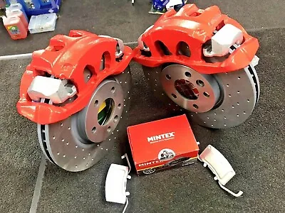 VW TRANSPORTER T5 T6 FRONT BRAKE DISC DRILLED BIG BRAKE CALIPER KIT 340mm RED  • $869.94