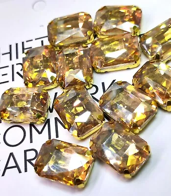 10 13x18mm Rectanle Octagon Sew On Glass Crystals Gem Rhinestones Champagne Gold • £5.69