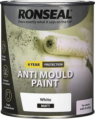 Ronseal MATT Anti Mould Paint Walls Ceiling Kitchen Bathroom Basement Damp 750ml • £19.98