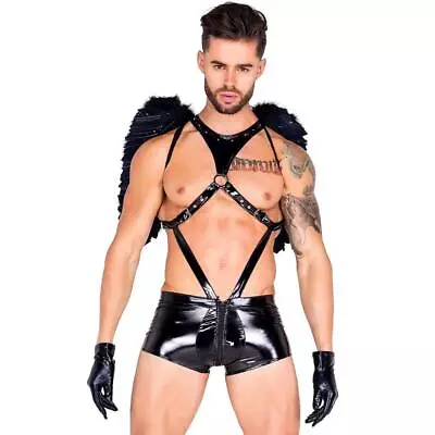 Strappy Vinyl Bodysuit Studded Buckles O Ring Cut Out Dark Angel Costume 5027 • $54.99