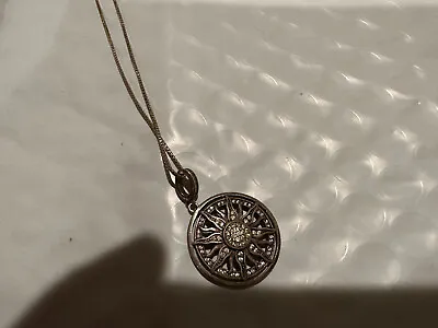 VTG Sterling Silver Aztec Mayan Sun Calendar Necklace Pendant W/gemstone • $49.95