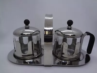 CREAM SUGAR & TRAY SET By MICHAEL GRAVES DESIGN-POLISHED CHROME & GLASS-MCM • $25