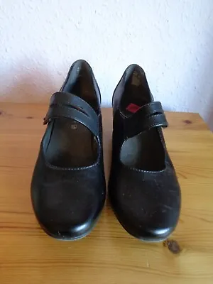 Mary Jane Comfort Shoe By Jana Size 7.5 Black Leather Side Gusset Hook & Loop. • £9