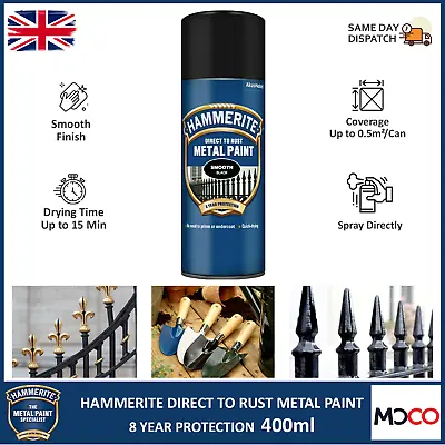 Hammerite Direct To Rust Metal Spray Paint Quick Dry Aerosol All Colours 400ml • £13.25