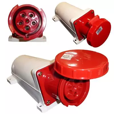 £42.95 • Buy 63 Amp 5 Pin Wall Mount Socket 380 - 415 Volt 3P+N+E IP67 Waterproof 3 Phase 63A