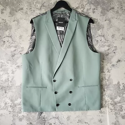 Next Mens Waistcoat 44R Green Double Breasted Stretch Floral Pattern • $24.81