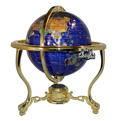 13  Bahama Blue Ocean Gold 3- Leg Table Stand Gem MOP Gemstone World MAP Globe • $145