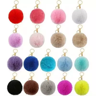 Keyring Soft Faux Fluffy Rabbit Fur HandBag Pendant Charm Pompom Keychain Charm • £3.99