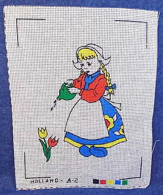 Vintage? Dutch Holland Girl Tulips Blonde Cap Needlepoint Canvas 8.5 X 11  • $21.95