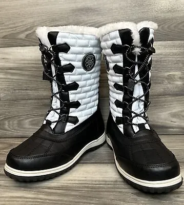 Totes LIZZIE Womens Black/White  Side Zip Up Boots/Snow/Faux Faux Fur Size 5.5 • $30