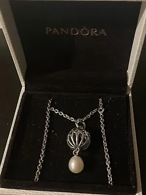 PANDORA Silver 45cm Chain & Rare Pearl Drop Pendant Item 390342P • £80