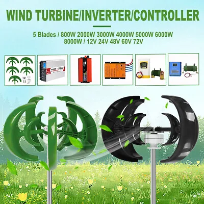 $34.76 • Buy 8KW 5 Blades Wind Turbine Generator Hybrid Controller 12/24/48/60/72V Inverter