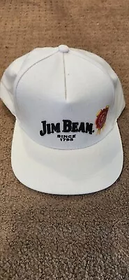 Jim Beam Flat Brim Cap White Snap Back Hat Embroided Brand New • $10