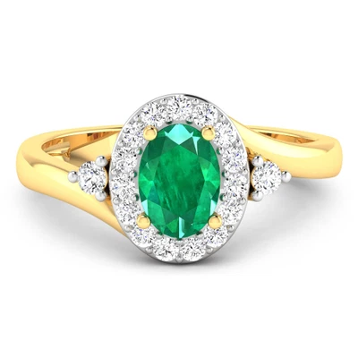 £490.88 • Buy Natural Emerald (.70ct AA Zambia) 14k Yellow Gold Diamond Ring 7 May Birthstone