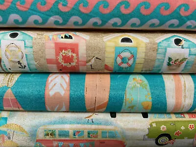 £0.99 • Buy Beth Albert/3 Wishes 'Beach Travel' Cotton Fabric By 1/4 Metre* Or Panel Camper