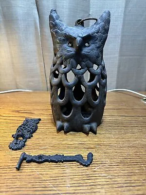 Vintage Cast Iron Owl Lantern Japanese Garden Hanging Candle Holder Complete • $200