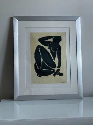 £5.99 • Buy Matisse Blue Nude Inspired Liquid Glass Modernist Artwork By Estrella 45 X 55cm