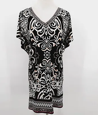 £21.61 • Buy White House Black Market Tunic V-Neck S Black White Baruque Print Stretch Dress
