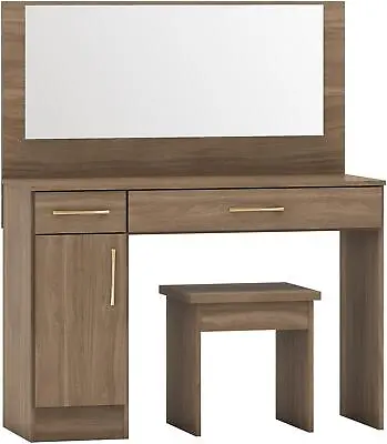 Vanity/dressing Table Set Make-up Desk Mirror & Stool Nevada Rustic Oak Effect • £152.99