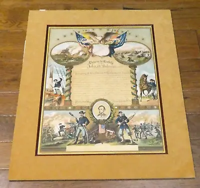 $599 • Buy Rare 1863 Civil War Honorable Discharge NJ Infantry Litho Poster Matted 25x30