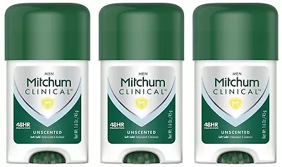 3 X Mitchum Men Clinical Unscented Soft Solid Antiperspirant Deodorant 1.6 Oz • $61.99