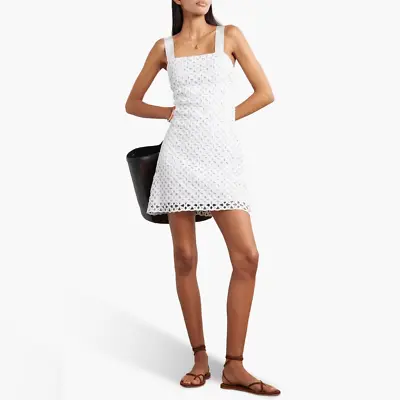 Miguelina Kira Crocheted Cotton Mini Dress In White Size Large • $99