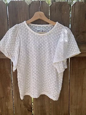 Madewell Texture And Thread Flutter Sleeve Eyelet Top XS • $8.99