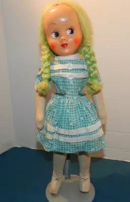 Vintage Doll Mask Face Made In England Stuffed Body Green Hair 15  Inch • $7.95