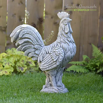 Cockerel Hand Cast Stone Garden Ornament Hen Sculpture Detailed Farm Gift • £54.90