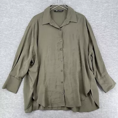 Zara Shirt Top Womens XL Tunic Oversized Green Long Cuff Sleeve Baggy Button-Up • $25