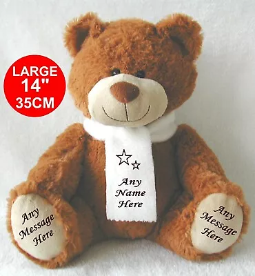 Personalised Teddy Bear Brown 34cm Permanently Printed Feet Birthday Valentine's • £16.99