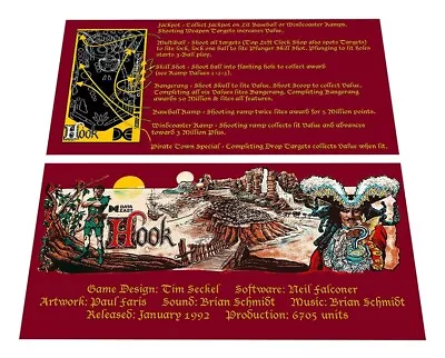 Data East Hook Pinball Custom Apron Instruction Cards • $17.50