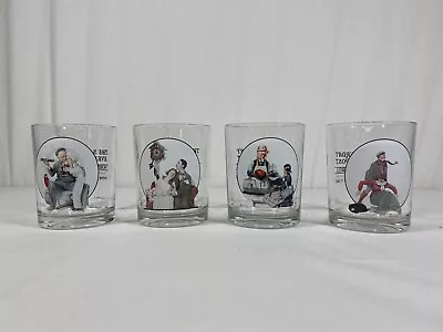 Set Of 4 Vintage Norman Rockwell  Saturday Evening Post  Whiskey Short Glasses. • $33